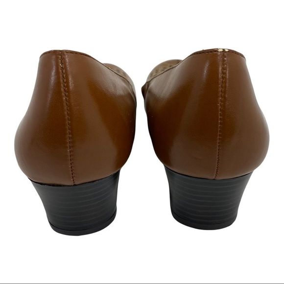 Rinaldi Brown Faux Leather 1.5” Round Toe Wedge Shoe Heel Boho - Picture 4 of 10